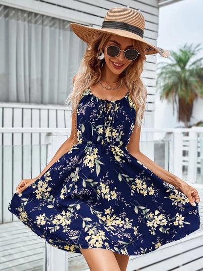 Floral Print Suspender Style Summer Dress