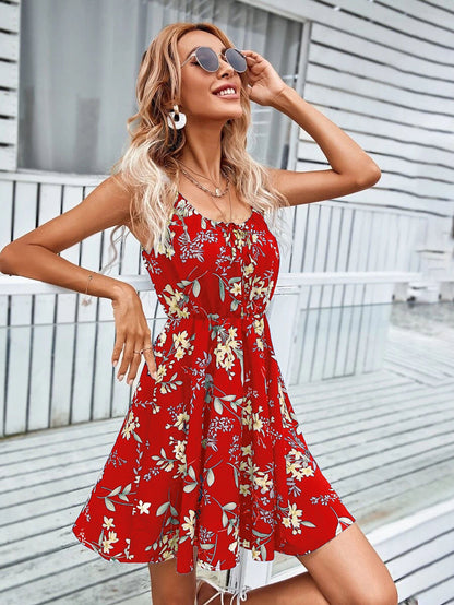 Floral Print Suspender Style Summer Dress