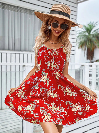 Floral Print Suspender Style Summer Dress