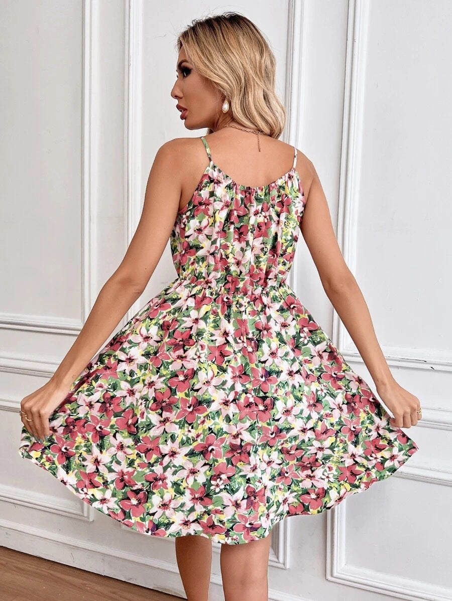 Floral Print Suspender Style Summer Dress