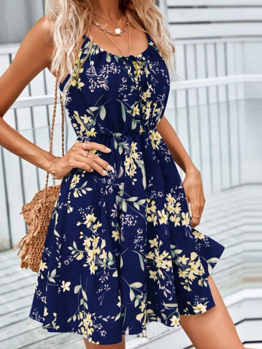 Floral Print Suspender Style Summer Dress